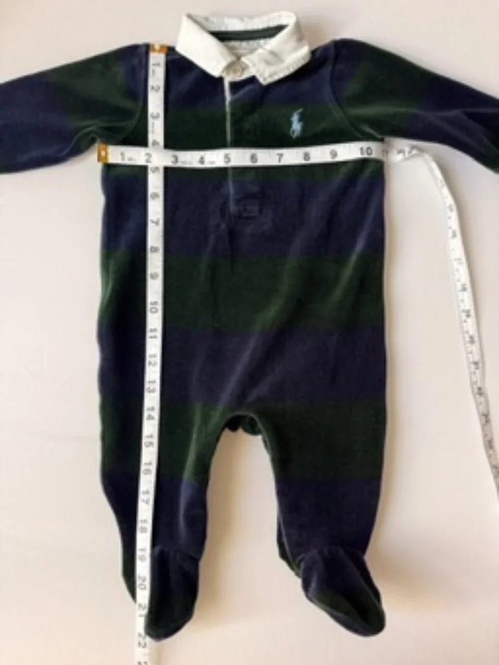 VINTAGE Ralph Lauren Baby Boy Polo Onsie 6M Navy Green Striped Footed One Piece